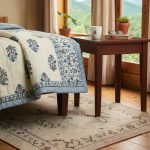 Blue And White Floral Handblock Print Cotton Quilt - Image 4