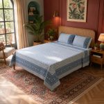 Indigo Cotton Handblock Print Bedsheet